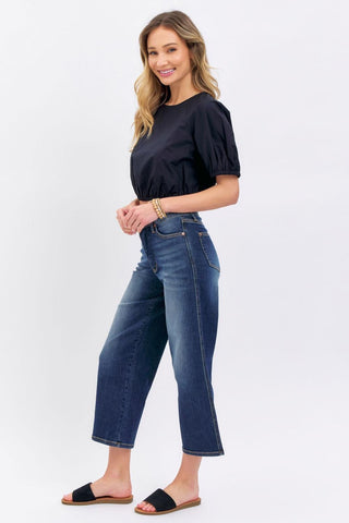 Judy Blue Mid Rise Tummy Control Wide Leg Crop Denim Jeans 88876