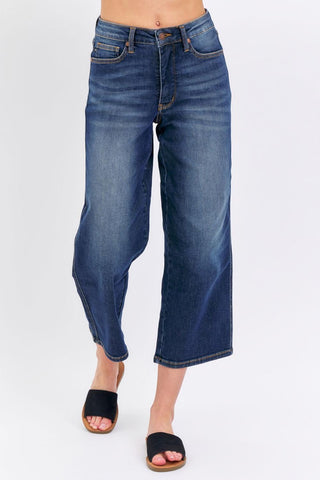 Judy Blue Mid Rise Tummy Control Wide Leg Crop Denim Jeans 88876