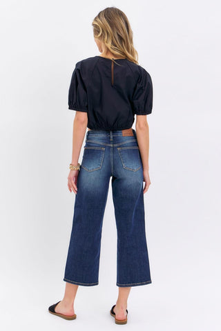 Judy Blue Mid Rise Tummy Control Wide Leg Crop Denim Jeans 88876
