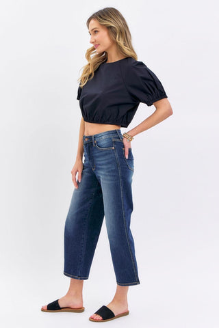 Judy Blue Mid Rise Tummy Control Wide Leg Crop Denim Jeans 88876
