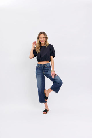 Judy Blue Mid Rise Tummy Control Wide Leg Crop Denim Jeans 88876