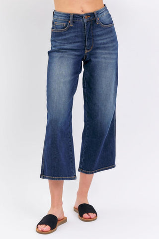 Judy Blue Mid Rise Tummy Control Wide Leg Crop Denim Jeans 88876