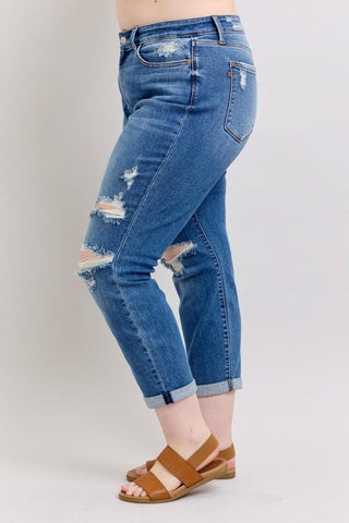 Judy Blue Mid Rise Vintage Boyfriend Denim Jeans 82663
