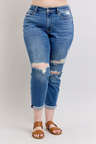 Judy Blue Mid Rise Vintage Boyfriend Denim Jeans 82663