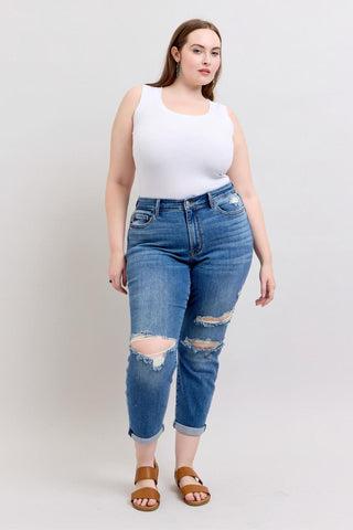 Judy Blue Mid Rise Vintage Boyfriend Denim Jeans 82663