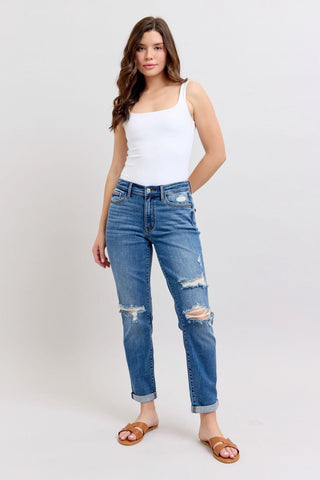 Judy Blue Mid Rise Vintage Boyfriend Denim Jeans 82663
