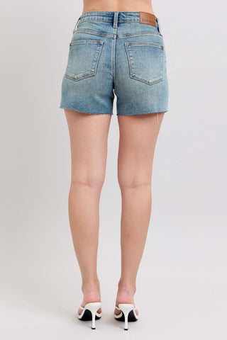 Judy Blue Mid Rise Vintage Button Fly Destroy Denim Short 150294