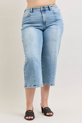 Judy Blue Mid Rise Vintage Pockets & Seam Detail Wide Leg Crop Denim Jeans 881076