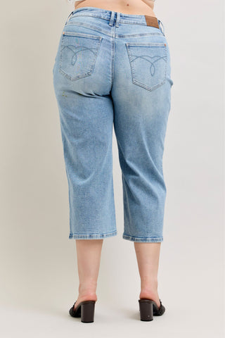 Judy Blue Mid Rise Vintage Pockets & Seam Detail Wide Leg Crop Denim Jeans 881076