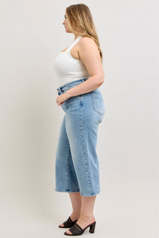 Judy Blue Mid Rise Vintage Pockets & Seam Detail Wide Leg Crop Denim Jeans 881076