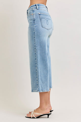 Judy Blue Mid Rise Vintage Pockets & Seam Detail Wide Leg Crop Denim Jeans 881076