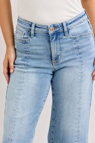 Judy Blue Mid Rise Vintage Pockets & Seam Detail Wide Leg Crop Denim Jeans 881076