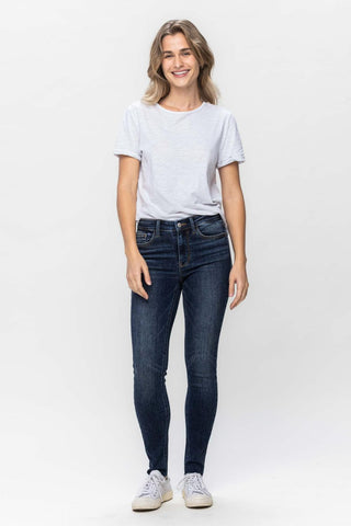 Judy Blue Mid Rise Vintage Raw Hem Skinny Denim Jeans 82527