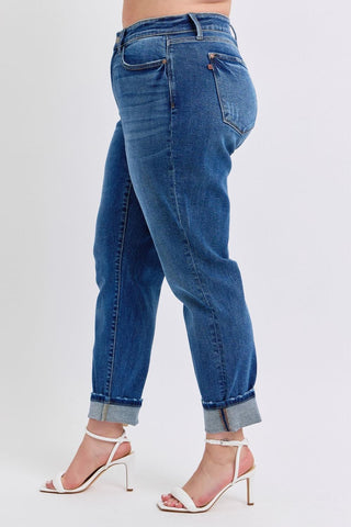 Judy Blue Mid Rise Vintage Wash Boyfriend Denim Jeans 82624