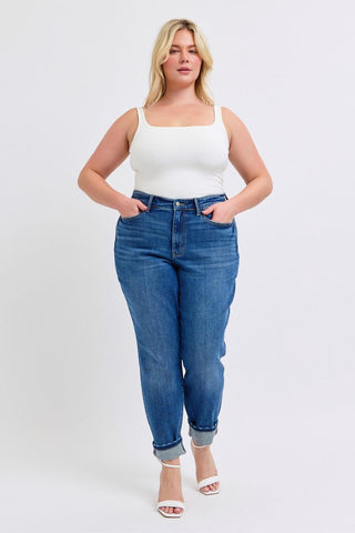 Judy Blue Mid Rise Vintage Wash Boyfriend Denim Jeans 82624