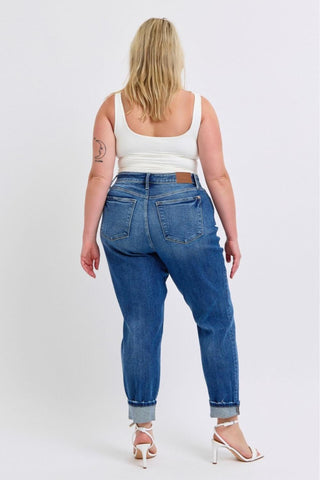 Judy Blue Mid Rise Vintage Wash Boyfriend Denim Jeans 82624