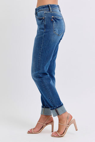 Judy Blue Mid Rise Vintage Wash Boyfriend Denim Jeans 82624
