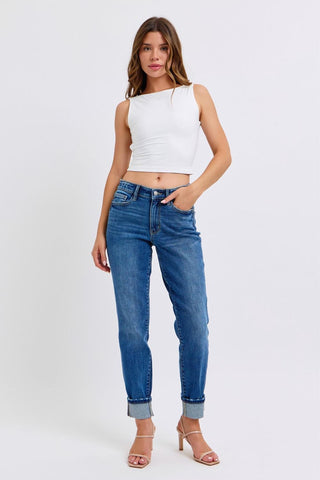 Judy Blue Mid Rise Vintage Wash Boyfriend Denim Jeans 82624