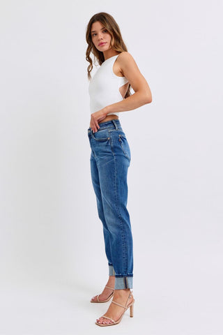 Judy Blue Mid Rise Vintage Wash Boyfriend Denim Jeans 82624