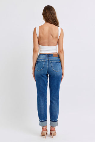 Judy Blue Mid Rise Vintage Wash Boyfriend Denim Jeans 82624