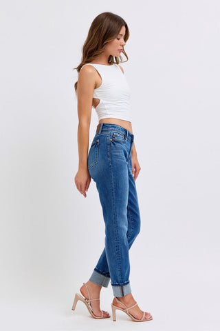 Judy Blue Mid Rise Vintage Wash Boyfriend Denim Jeans 82624