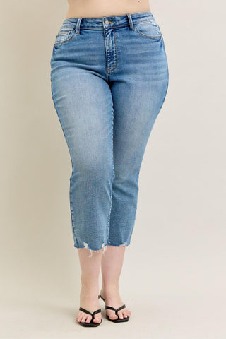 Judy Blue Mid Rise Vintage Wash Destroy Hem Kick Flare Denim Jeans 88979