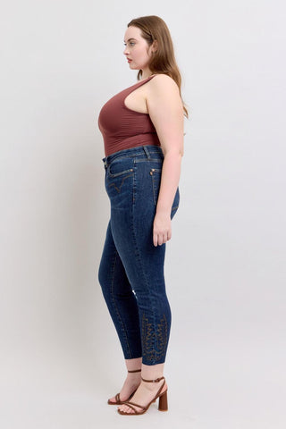 Judy Blue Mid Rise Western Embroidery Detail Skinny Denim Jeans 88269