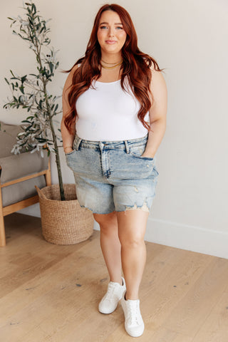Judy Blue Cindy High Rise Mineral Wash Distressed Boyfriend Shorts - Exclusive
