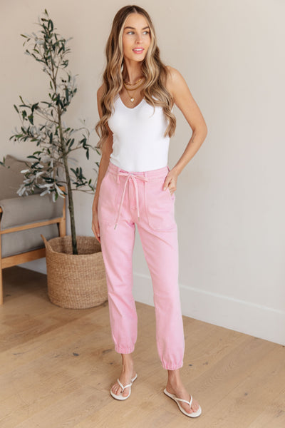 Judy Blue High Rise Garment Dyed Denim Pink Jogger 88814 - Exclusive-Jeans-Sunshine and Wine Boutique