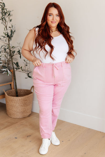 Judy Blue High Rise Garment Dyed Denim Pink Jogger 88814 - Exclusive-Jeans-Sunshine and Wine Boutique