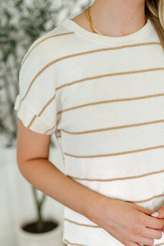 Blu Pepper Jump Into It Textured Knit Top in Mocha Stripe