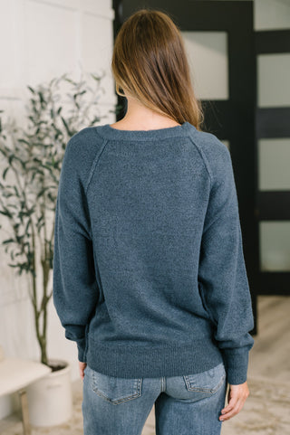 Just For Me Henley Brushed Pullover in Dusty Blue