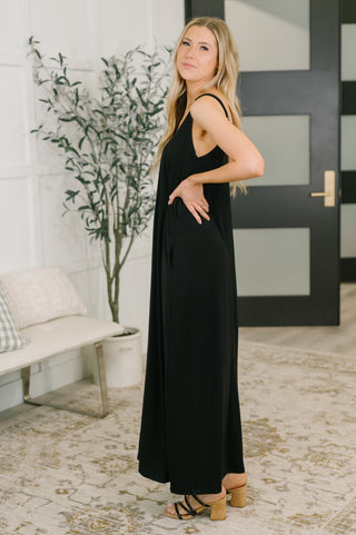 Zenana Just Getting Started Spaghetti Strap Maxi Dress in Black