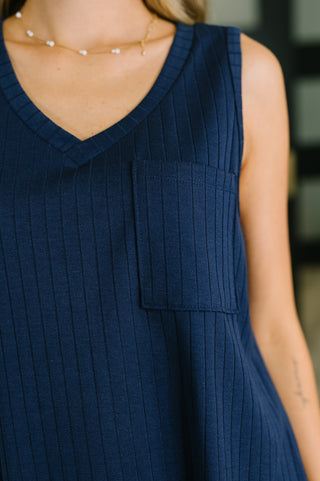 Dear Scarlett Just Give In Ribbed Knit Tank in Navy