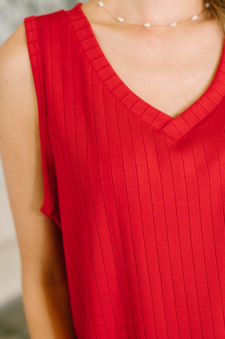 Dear Scarlett Just Give In Ribbed Knit Tank in Red