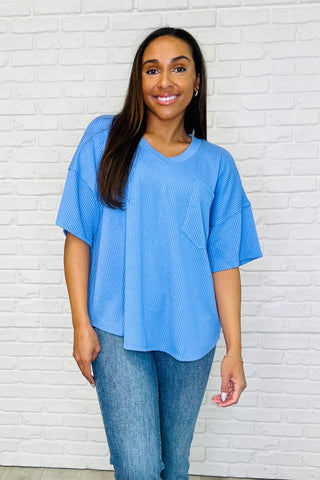 Andree By Unit Just a Casual Girly V-Neck Basic Tee in Periwinkle Blue