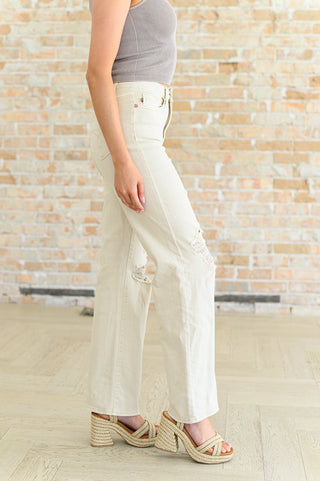 Judy Blue Selena High Rise Distressed 90's Straight Jeans in Bone - Exclusive