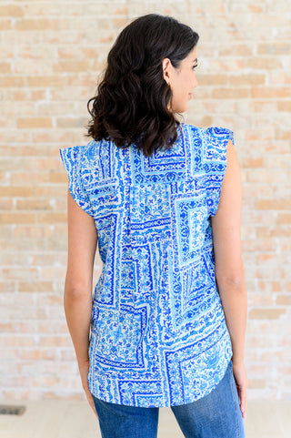 Savanna Jane Keep Me Coming V-Neck Top in Ivory Royal