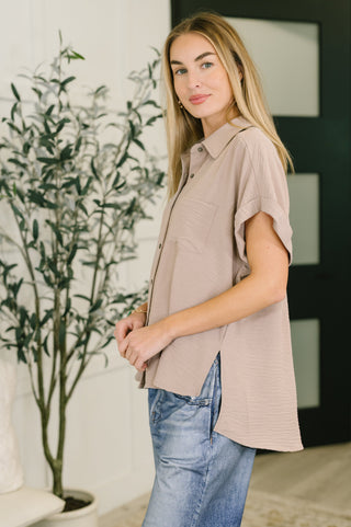 Zenana Keep Up Collared Button Down in Ash Mocha