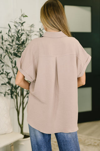 Zenana Keep Up Collared Button Down in Ash Mocha