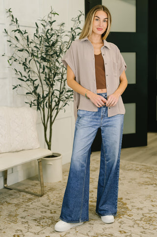 Zenana Keep Up Collared Button Down in Ash Mocha