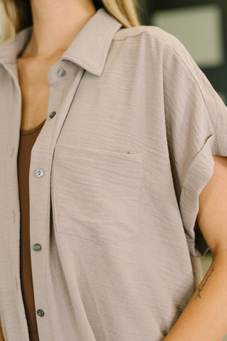 Zenana Keep Up Collared Button Down in Ash Mocha