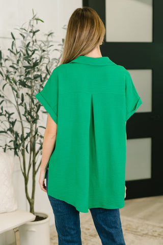 Zenana Keep Up Collared Button Down in Green