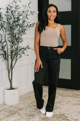 Judy Blue Keira High Waist Cargo Wide in Black - Exclusive