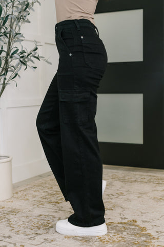 Judy Blue Keira High Waist Cargo Wide in Black - Exclusive