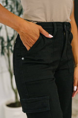 Judy Blue Keira High Waist Cargo Wide in Black - Exclusive