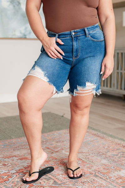 Judy Blue Mid Rise Distressed Cutoff Shorts 15280 - Exclusive-Shorts-Sunshine and Wine Boutique