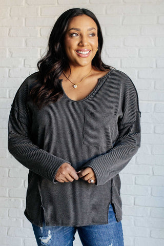 Haptics Kinda Sorta Ribbed Top in Charcoal