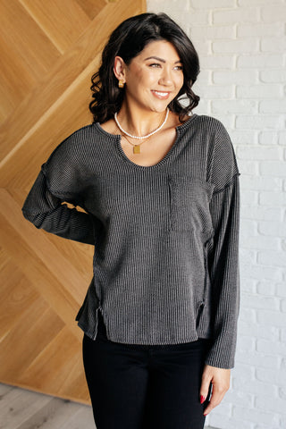 Haptics Kinda Sorta Ribbed Top in Charcoal