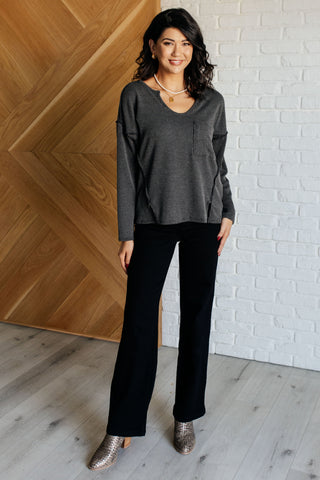 Haptics Kinda Sorta Ribbed Top in Charcoal